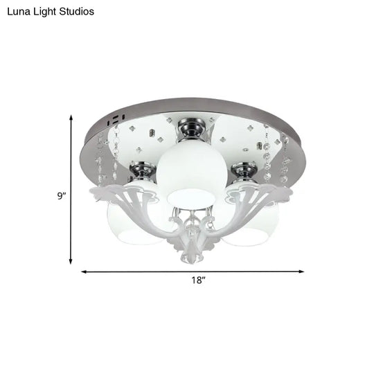 Modern Chrome Flush Mount Fixture With Frosted Glass Shade - Set Of 3 Bedroom Bulbs