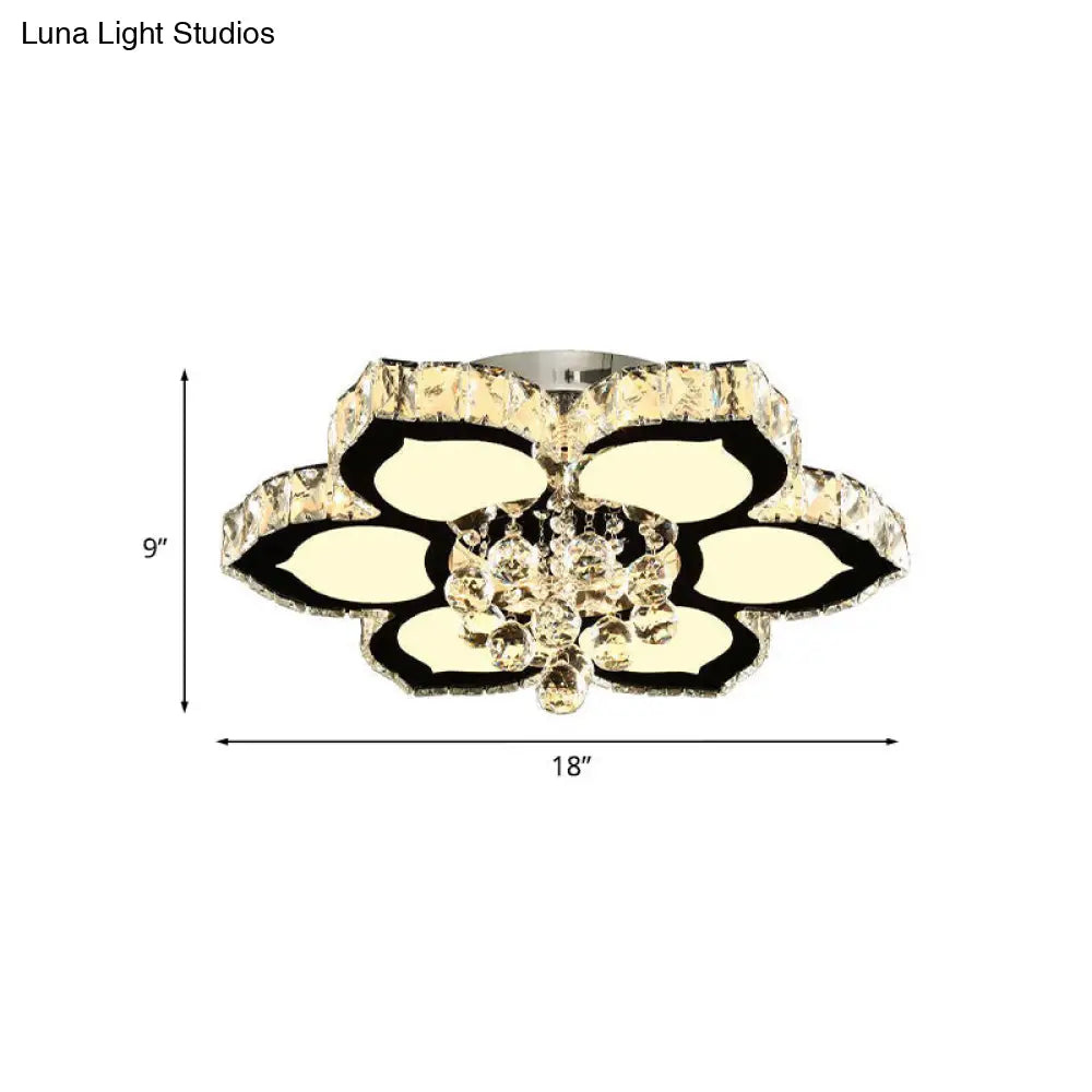 Modern Chrome Led Ceiling Lamp With Crystal Orb Bloom For Bedroom - 18/26 Diameter