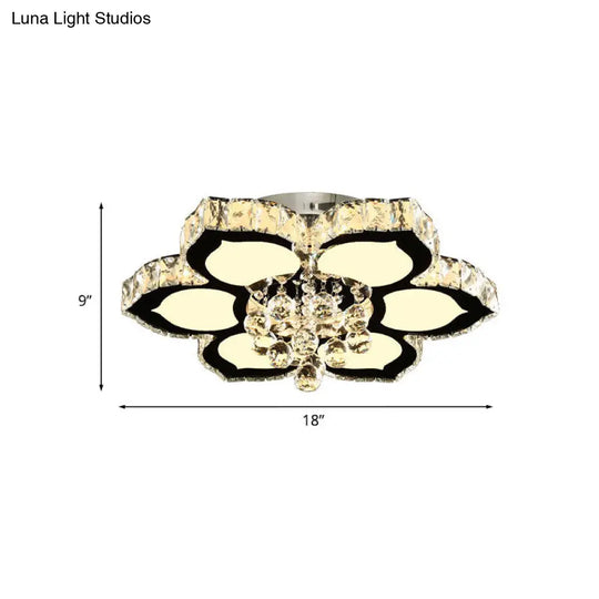 Modern Chrome Led Ceiling Lamp With Crystal Orb Bloom For Bedroom - 18/26 Diameter