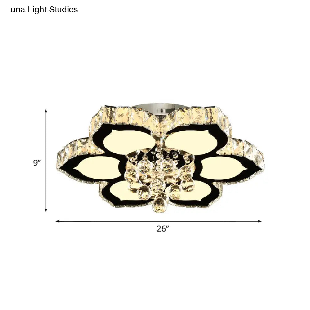 Modern Chrome Led Ceiling Lamp With Crystal Orb Bloom For Bedroom - 18’/26’ Diameter