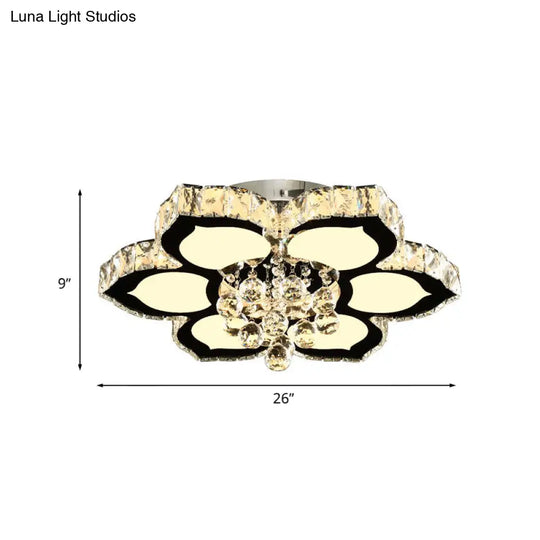 Modern Chrome Led Ceiling Lamp With Crystal Orb Bloom For Bedroom - 18’/26’ Diameter