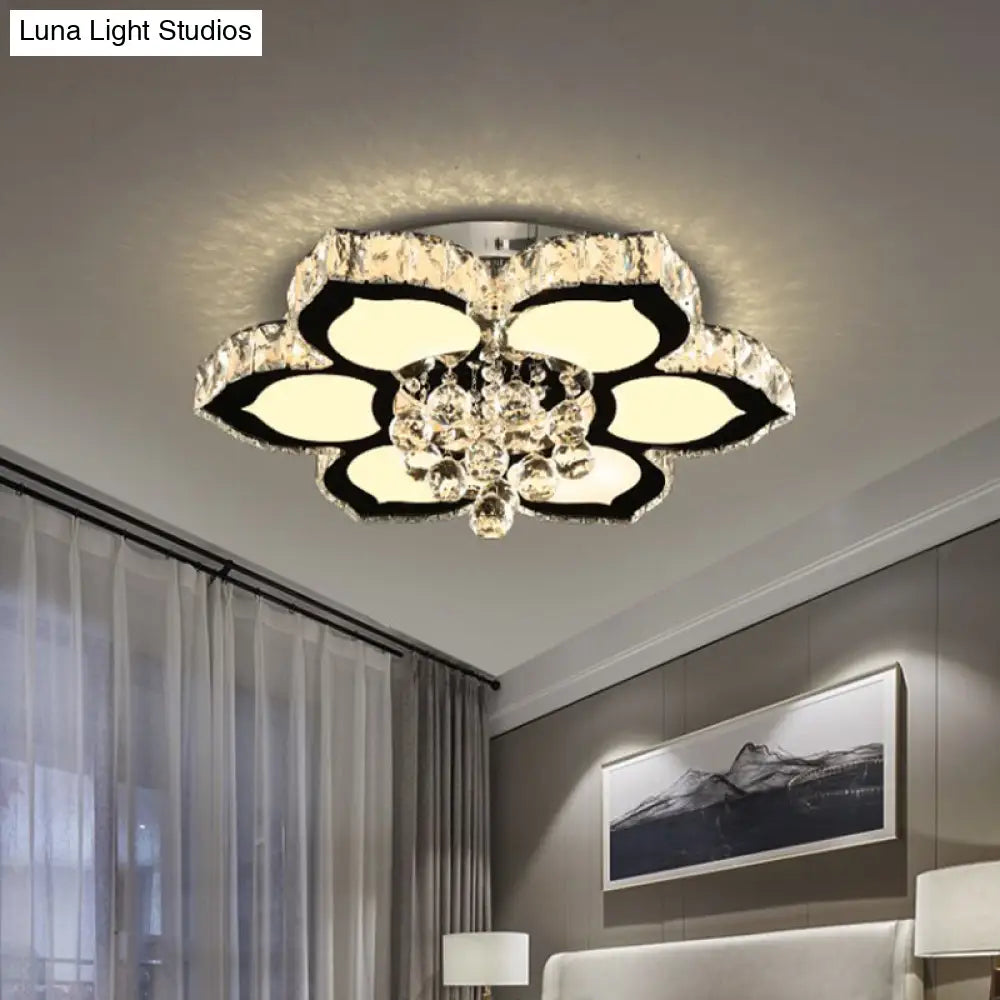 Modern Chrome Led Ceiling Lamp With Crystal Orb Bloom For Bedroom - 18’/26’ Diameter / 18’