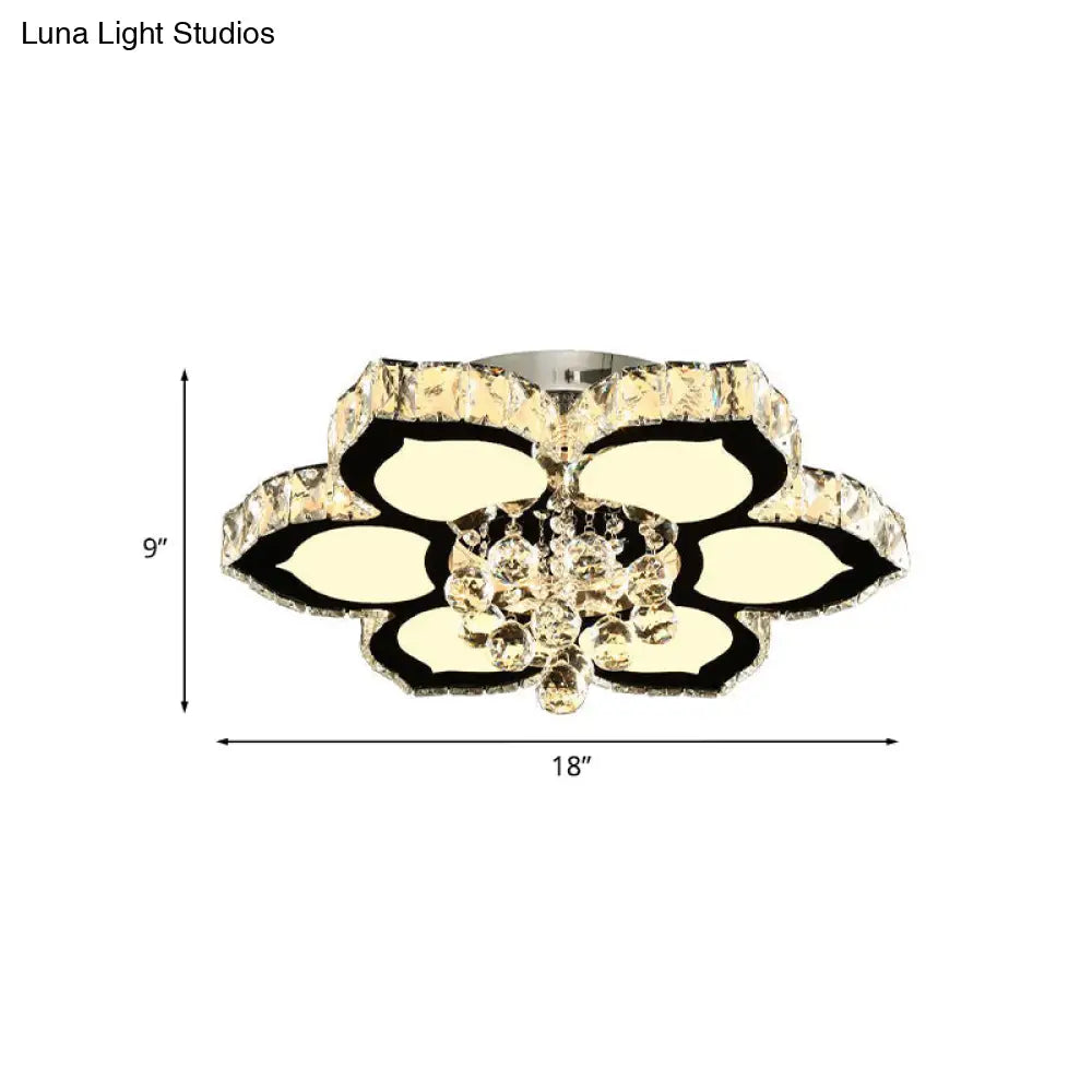 Modern Chrome Led Ceiling Lamp With Crystal Orb Bloom For Bedroom - 18’/26’ Diameter