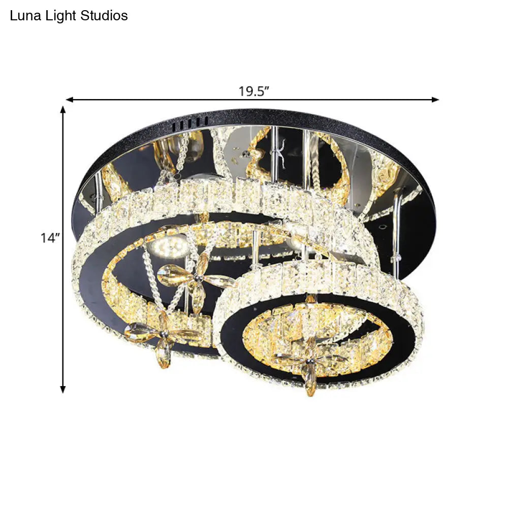 Modern Chrome Led Circle Ceiling Lamp With Cut Crystal Semi-Mount And Remote Stepless Dimming