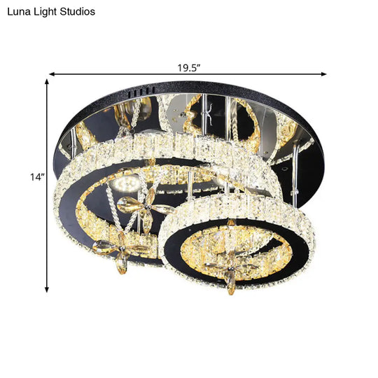 Modern Chrome Led Circle Ceiling Lamp With Cut Crystal Semi-Mount And Remote Stepless Dimming