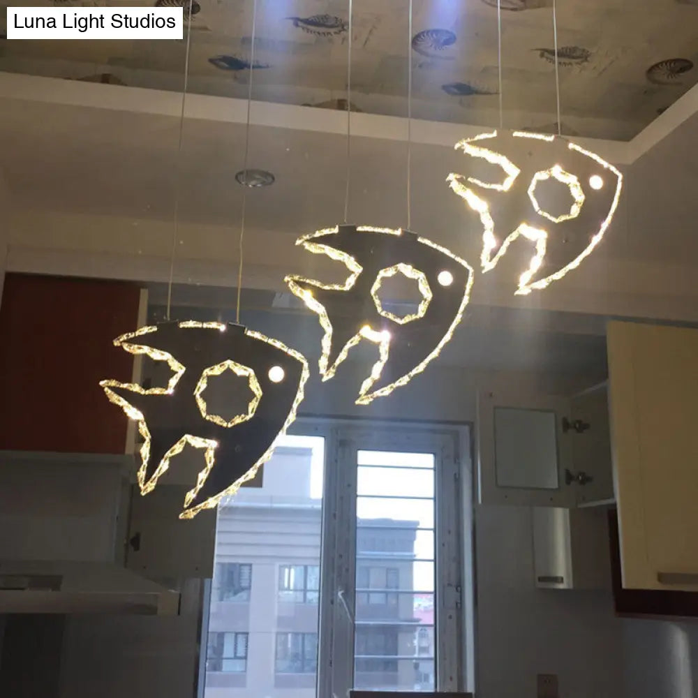 Modern Chrome Fish Pendant Light With Led Crystal And Warm/White Lighting / Warm