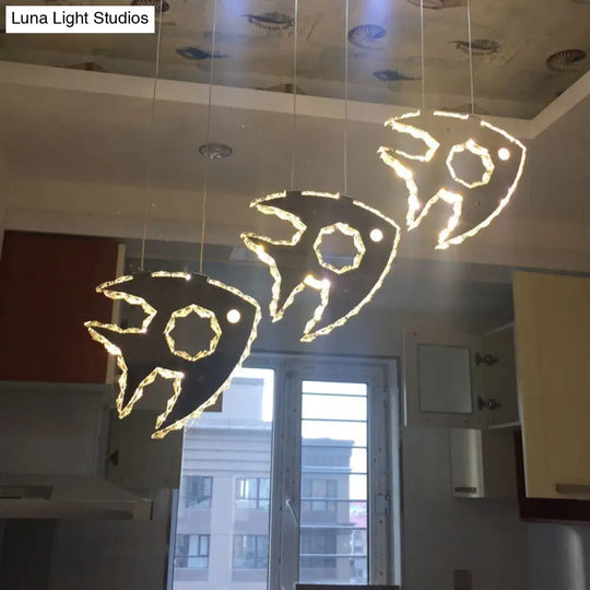 Modern Chrome Fish Pendant Light With Led Crystal And Warm/White Lighting / Warm