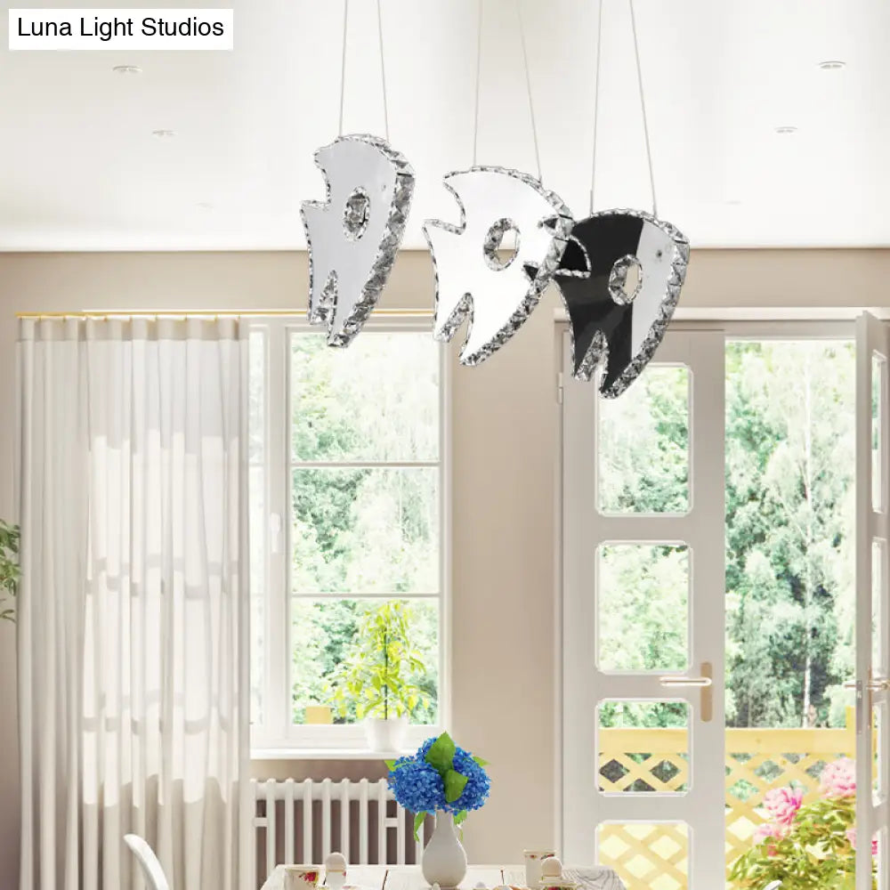 Modern Chrome Fish Pendant Light With Led Crystal And Warm/White Lighting