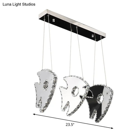 Modern Chrome Led Crystal Fish Pendant Light In Warm/White - Stylish Suspended Lighting Fixture