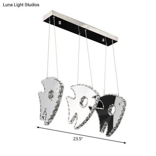 Modern Chrome Fish Pendant Light With Led Crystal And Warm/White Lighting