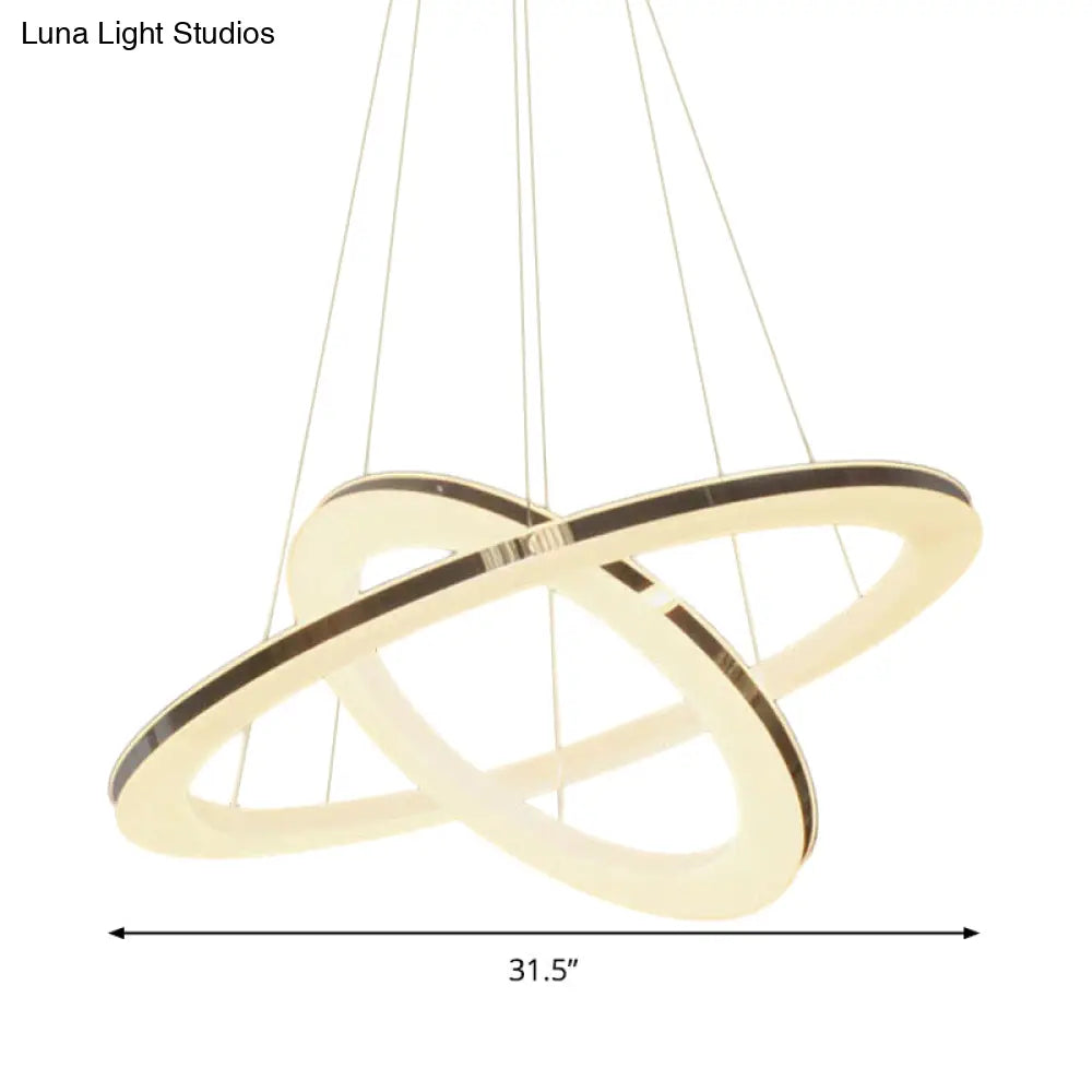 Modern Chrome Orbit Led Chandelier - Simple Style Metal Hanging Lamp In Warm/White/Natural Light