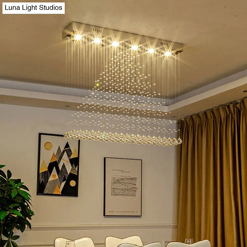 Modern Chrome Pyramid Crystal Draping Flushmount Ceiling Flush Light - 6 Bulbs
