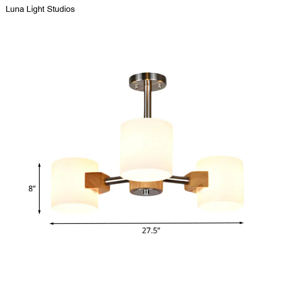 Modern Chrome Semi Flush Ceiling Lamp With White Glass - 2/3 Lights Living Room Lighting