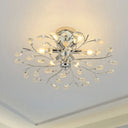 Modern Chrome Semi Flush Chandelier With Crystal Accents - 6 Light