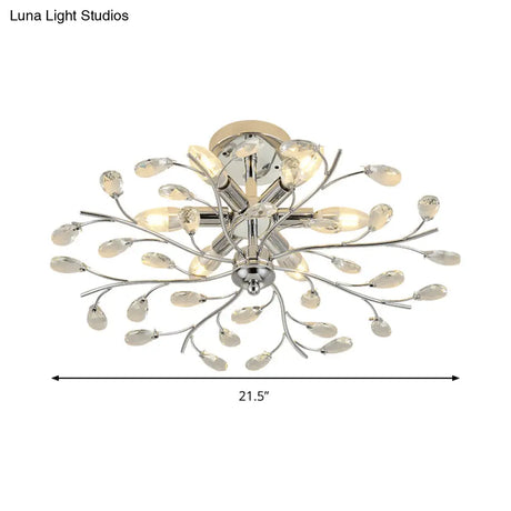 Modern Chrome Semi Flush Chandelier With Crystal Accents - 6 Light