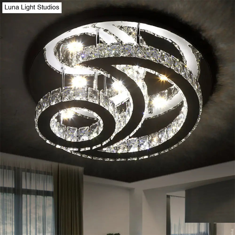 Modern Chrome Semi-Flush Moon And Sun Ceiling Light With Crystal Led Decor