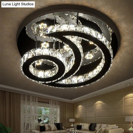 Modern Chrome Semi-Flush Moon And Sun Ceiling Light With Crystal Led Decor