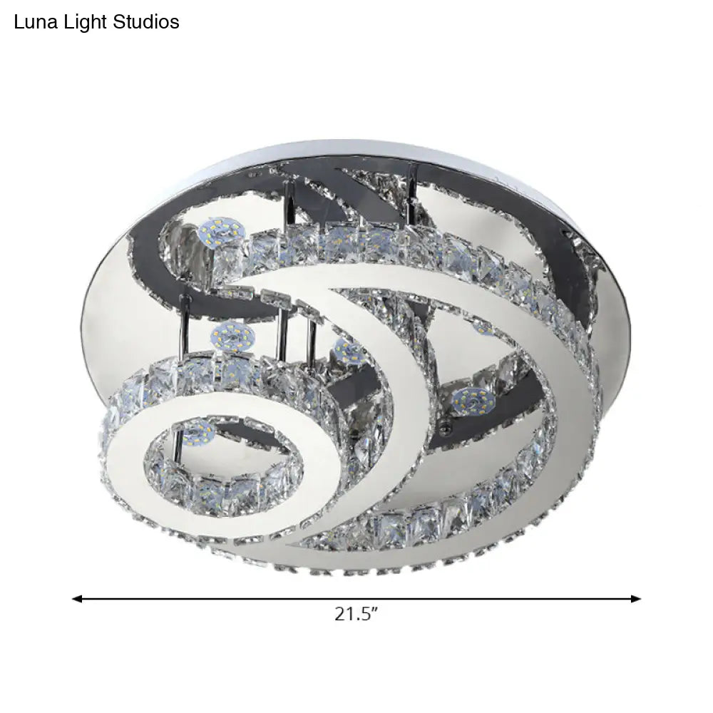 Modern Chrome Semi-Flush Moon And Sun Ceiling Light With Crystal Led Decor