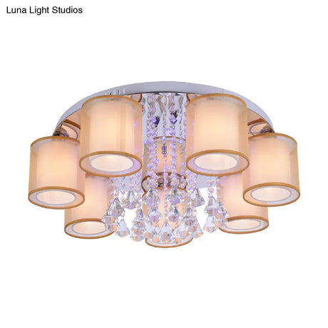 Modern Chrome Sheepskin Ceiling Light With Clear Crystal Accent - 3/7 Lights Cylinder Flush Mount