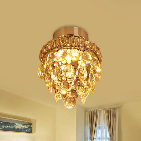 Modern Chrome Single - Bulb Crystal Ceiling Flush Mount Light