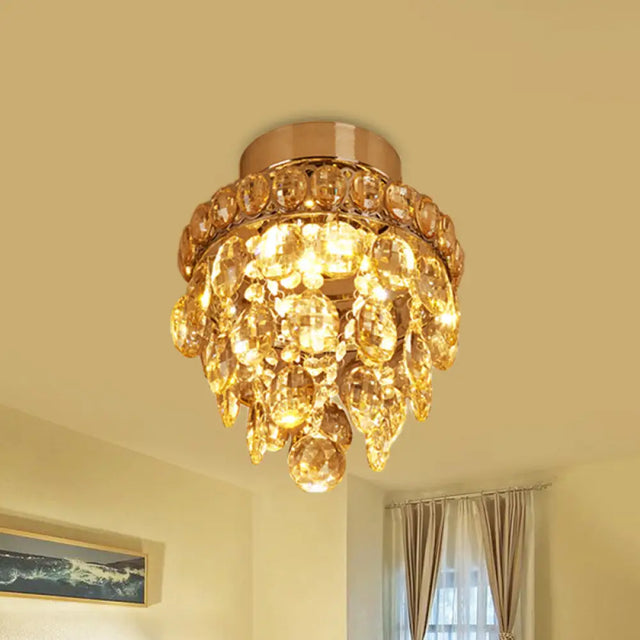 Modern Chrome Single - Bulb Crystal Ceiling Flush Mount Light
