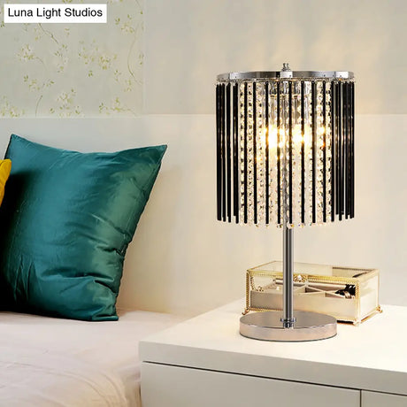 Modern Chrome Small Desk Lamp With Crystal Bead Shade - 2 Heads Study Table Light