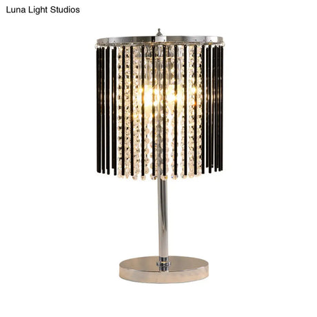 Modern Chrome Small Desk Lamp With Crystal Bead Shade - 2 Heads Study Table Light