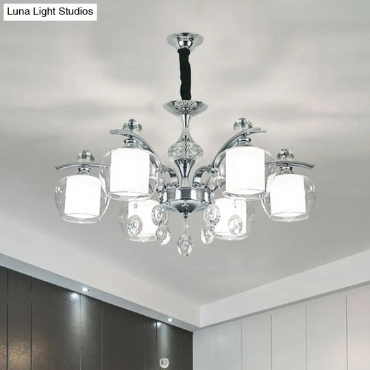 Modern Chrome Sputnik Chandelier Clear Glass 6-Light Pendant With Crystal Drop - Ideal For Bedrooms