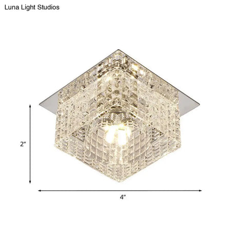 Modern Chrome Square Flush Mount Led Crystal Ceiling Light With Dome Shade In