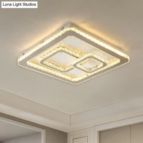 Modern Chrome Square Led Flush Mount Ceiling Lamp With Warm/White Light And Beveled Glass Available