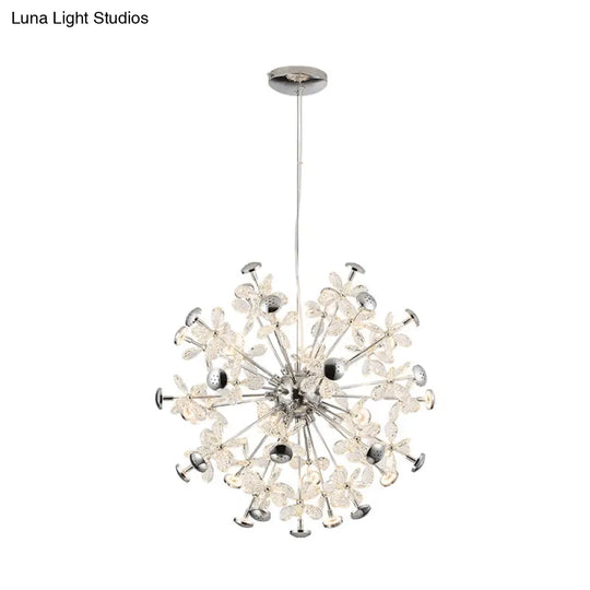 Modern Chrome Starburst Chandelier - 12 Heads Floral Crystal Dining Room Hanging Lamp