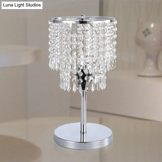Modern Chrome Table Lamp With 2-Tier Faceted Crystal Shade - Perfect For Dining Room Desks