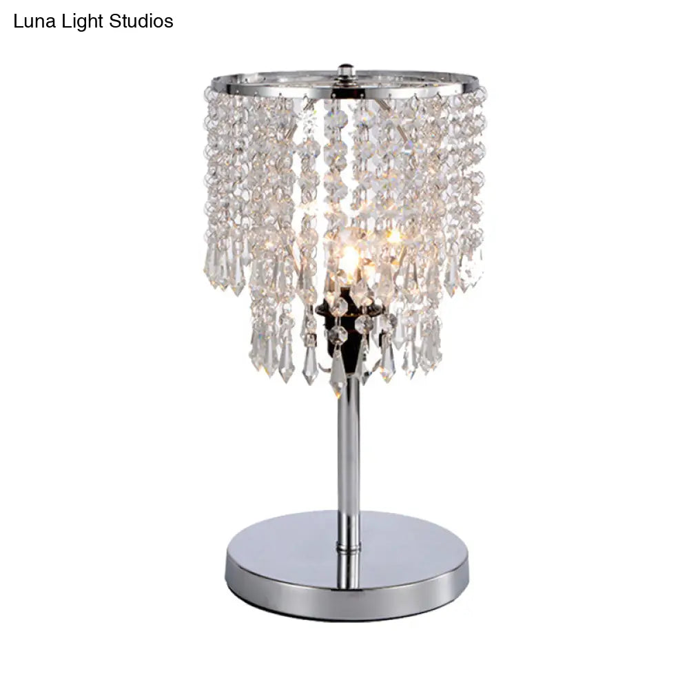 Modern Chrome Table Lamp With 2-Tier Faceted Crystal Shade - Perfect For Dining Room Desks