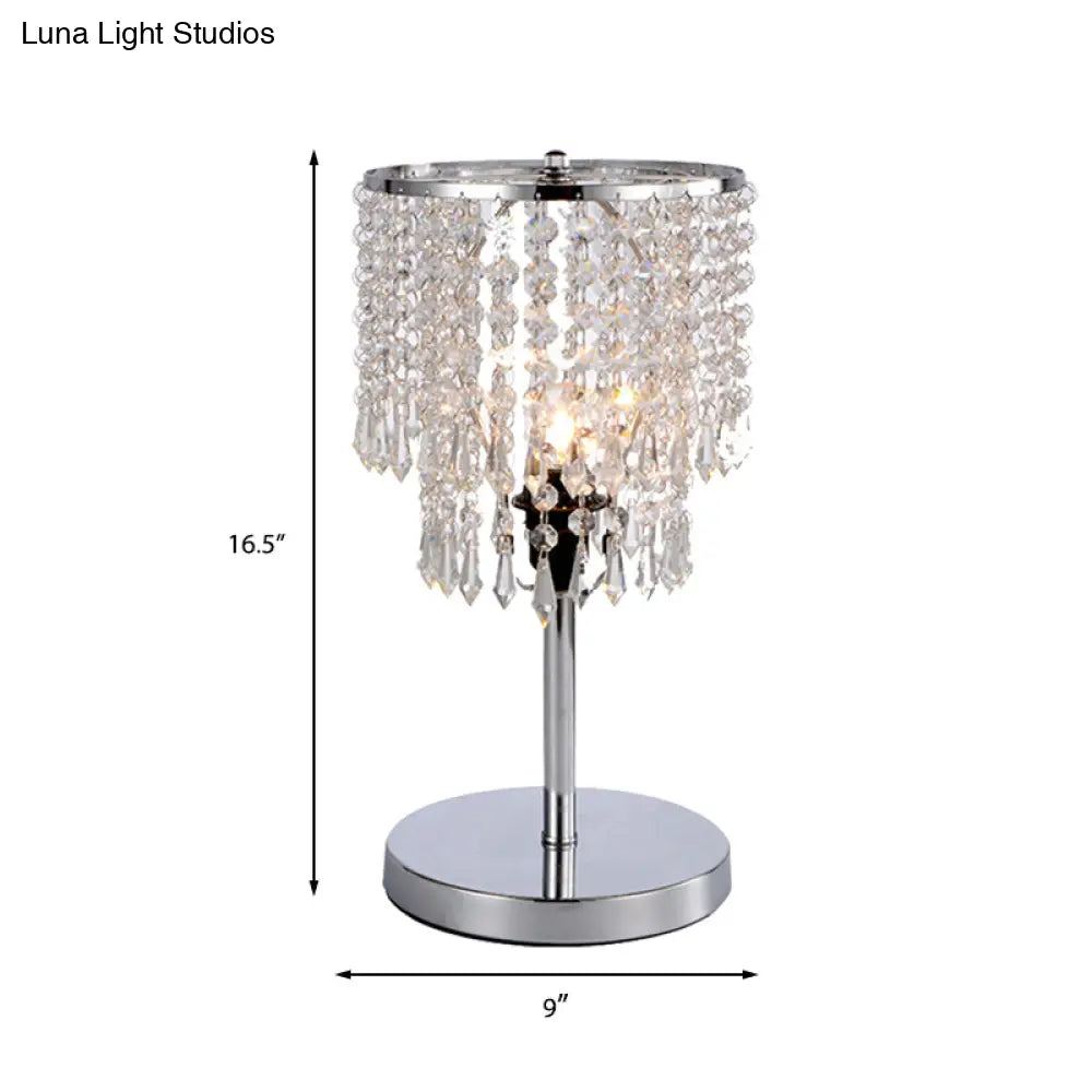 Modern Chrome Table Lamp With 2-Tier Faceted Crystal Shade - Perfect For Dining Room Desks