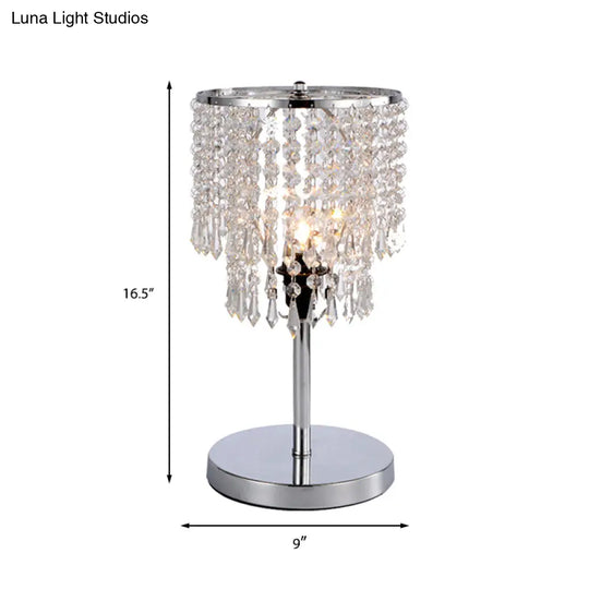 Modern Chrome Table Lamp With 2-Tier Faceted Crystal Shade - Perfect For Dining Room Desks