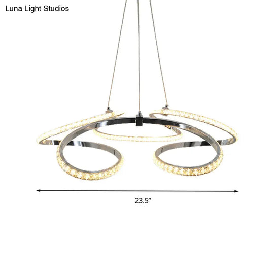 Led Crystal Chandelier Pendant - Twist Design Chrome Finish Warm/White Light Dining Room Ceiling