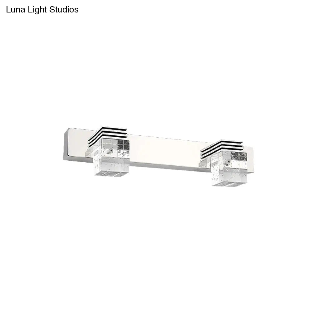 Modern Chrome Vanity Light Fixture With Clear Crystal Accents - 2/3 Bulbs Warm/White