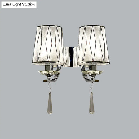 Modern Chrome Wall Lamp With K9 Crystal Drop And Diamond-Pattern Barrel Design