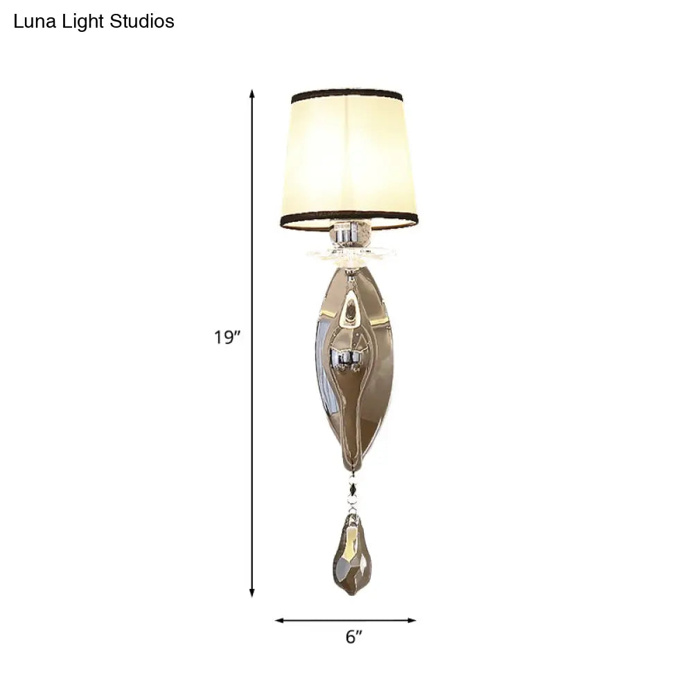 Modern Chrome Wall Lamp With Tapered Fabric Shade - Stylish Living Room Sconce Light