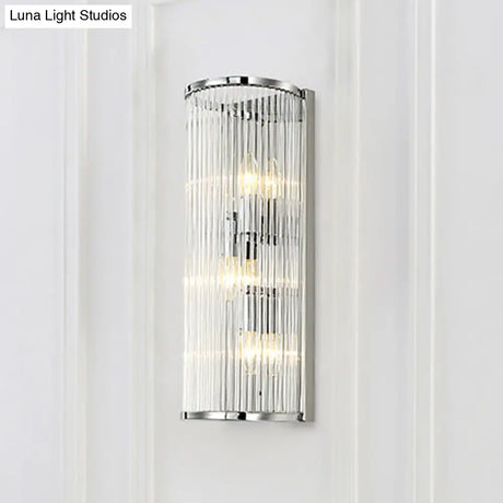Modern Chrome Wall Sconce Fixture With Clear Crystal Shade - 3-Light Bedroom Light