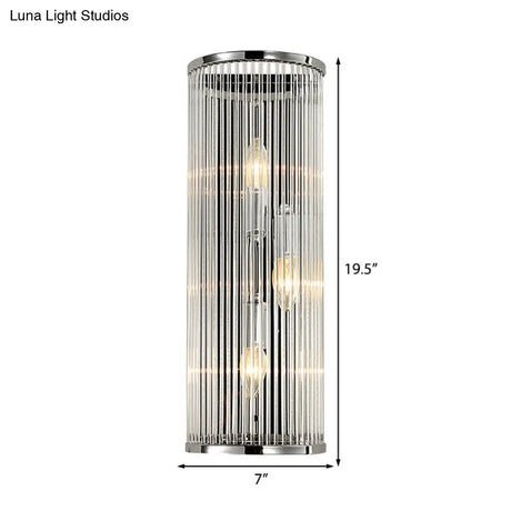 Modern Chrome Wall Sconce Fixture With Clear Crystal Shade - 3-Light Bedroom Light