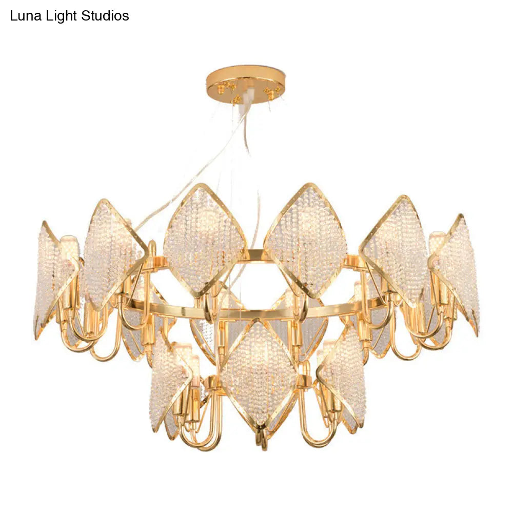 Post-Modern Gold Circle Chandelier Pendant 10/20-Light Crystal Bead Ceiling Suspension Lamp