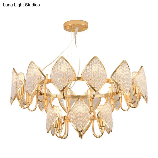 Post-Modern Gold Circle Chandelier Pendant 10/20-Light Crystal Bead Ceiling Suspension Lamp