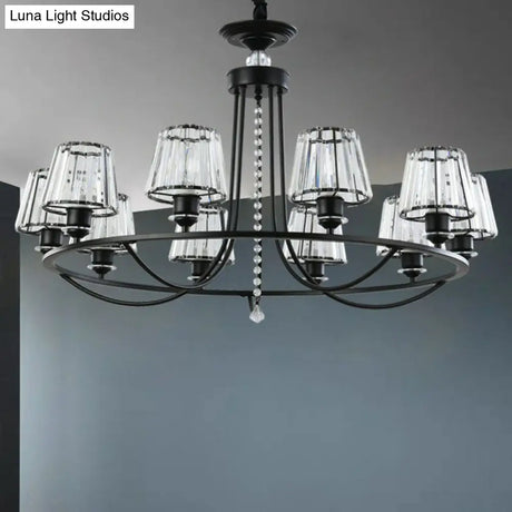 Modern Circle Chandelier With Crystal Shade - Metal Living Room Ceiling Light