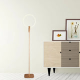 Modern Circle Led Floor Lamp - Wood Stand Up Light For Study Room In Beige