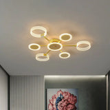 Modern Circle Semi Flush Acrylic Led Ceiling Light In Gold - 31.5’/39’ 7/9 Heads Warm/White For