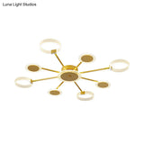 Modern Circle Semi Flush Acrylic Led Ceiling Light In Gold - 31.5’/39’ 7/9 Heads Warm/White For