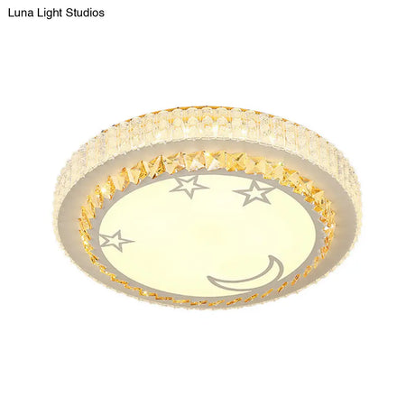 Modern Circular Flushmount Led Ceiling Light With Clear Crystal And Fun Patterns – Ideal For Bedroom