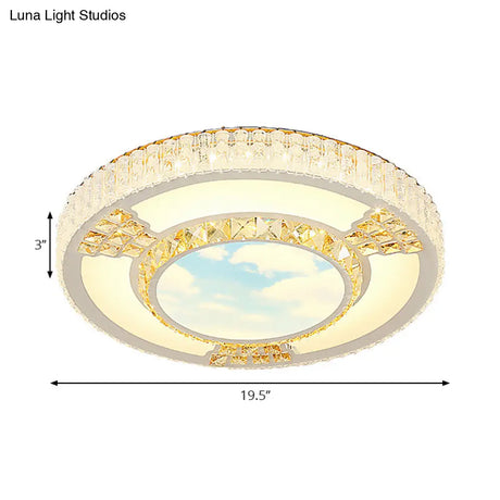 Modern Circular Flushmount Led Ceiling Light With Clear Crystal And Fun Patterns – Ideal For Bedroom