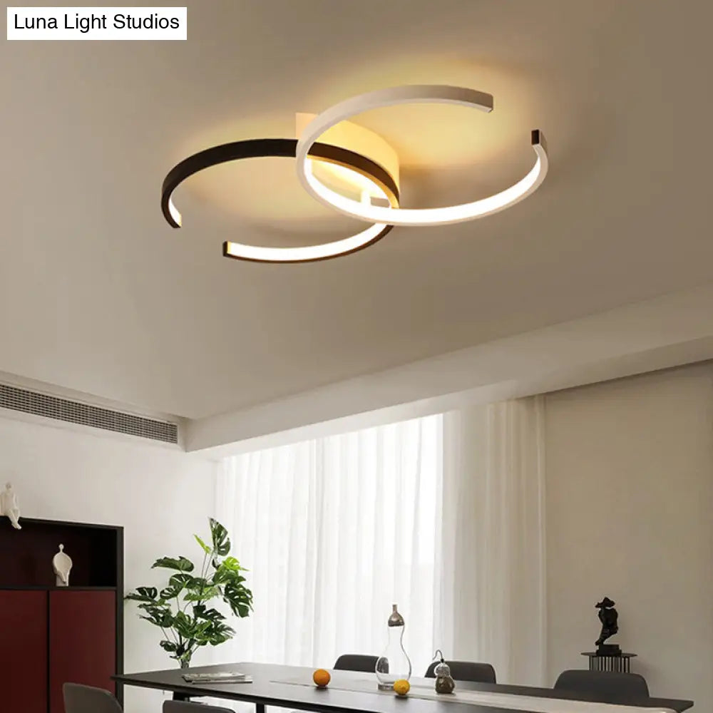 Modern Circular Led Flush Mount Acrylic Ceiling Light In Black & White For Bedrooms